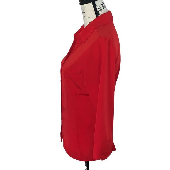 NOTATION red fitted button down blouse Small - Picture 2 of 8